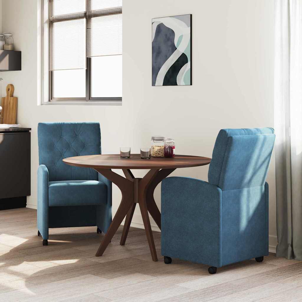 Spisebordsstole med hjul 2 stk. Fløjl Blå 58 x 67 x 97 cm