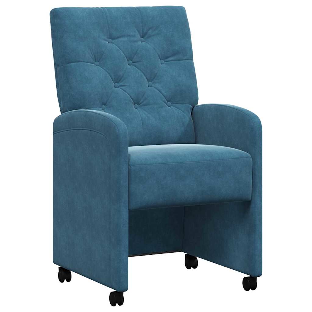 Spisebordsstole med hjul 2 stk. Fløjl Blå 58 x 67 x 97 cm