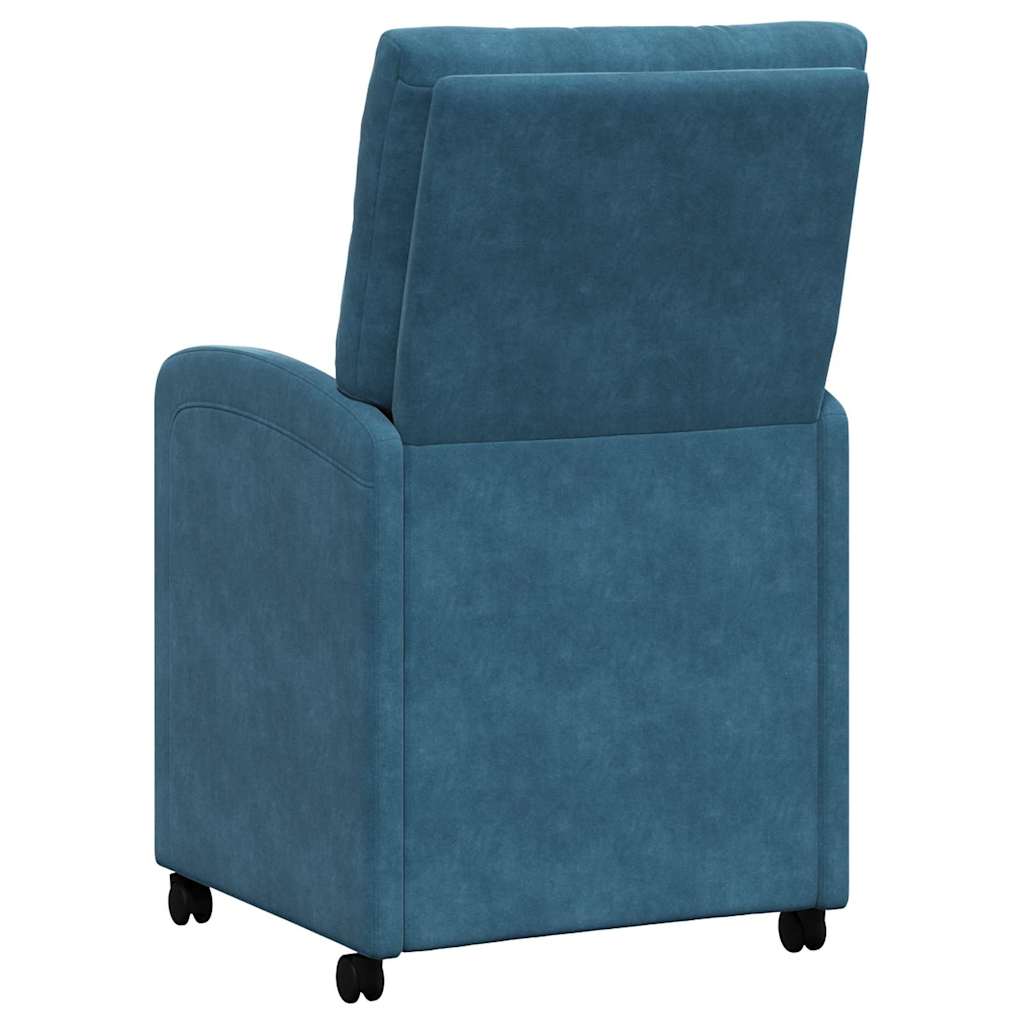 Spisebordsstole med hjul 2 stk. Fløjl Blå 58 x 67 x 97 cm