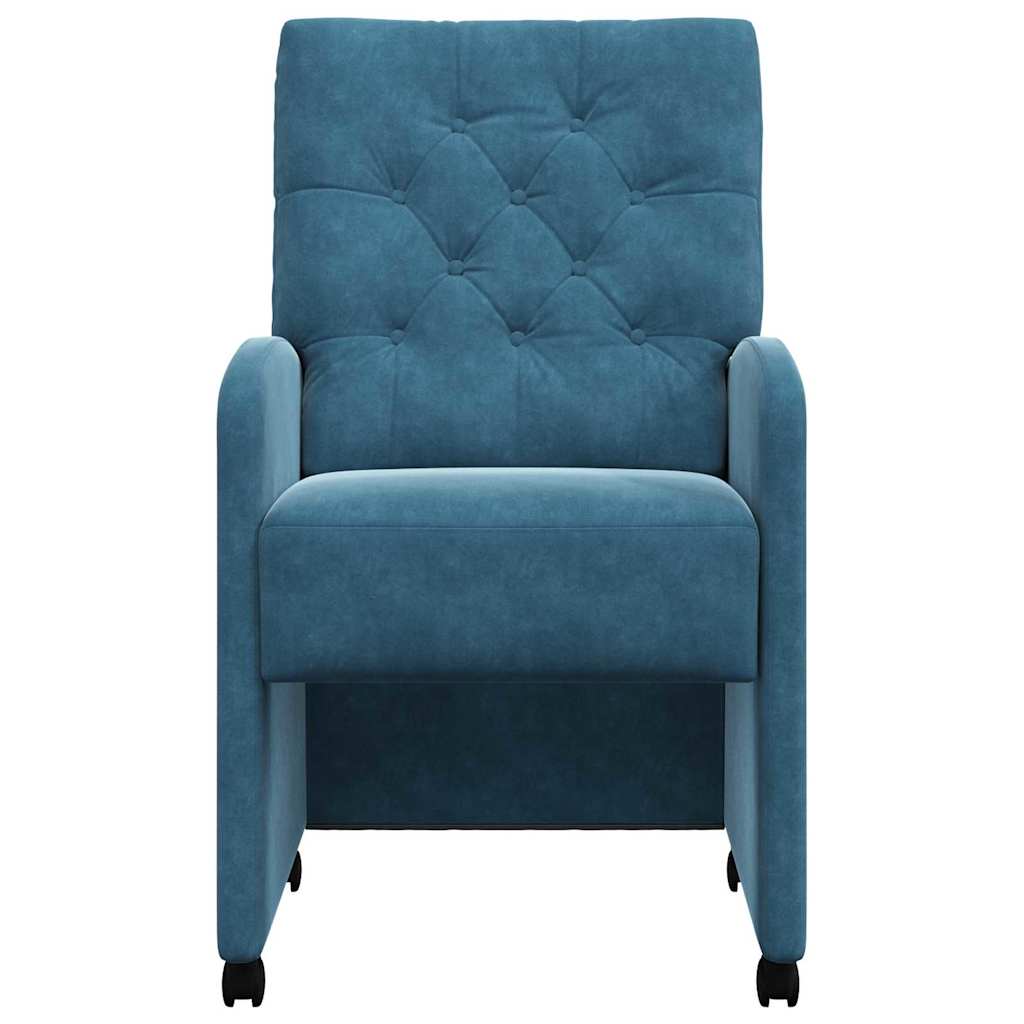 Spisebordsstole med hjul 2 stk. Fløjl Blå 58 x 67 x 97 cm