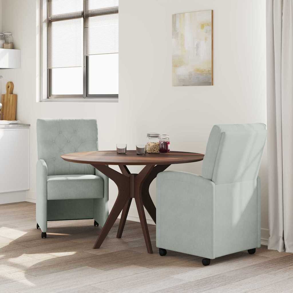 Spisebordsstole med hjul 2 stk. Fløjl Lysegrå 58 x 67 x 97 cm