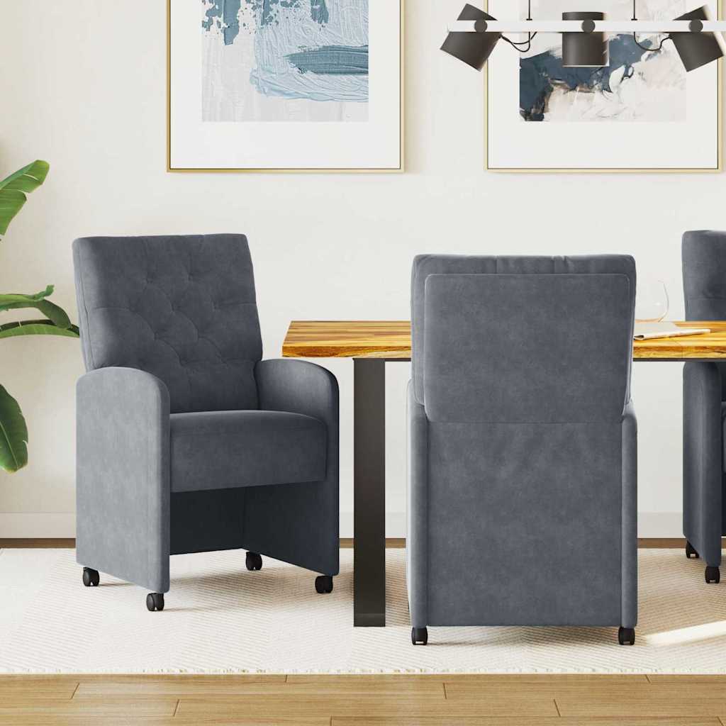 Spisebordsstole med hjul 2 stk. Fløjl Mørkegrå 58 x 67 x 97 cm