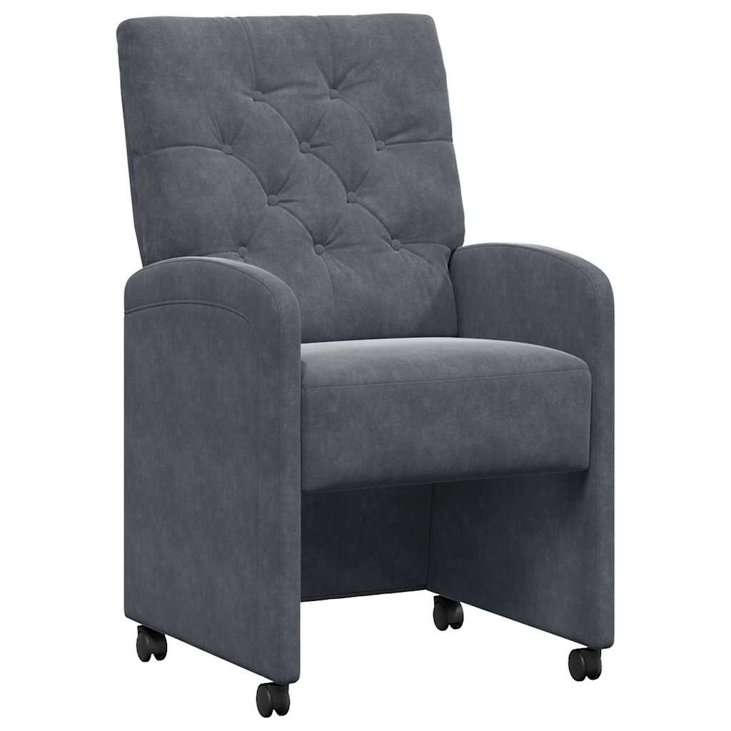 Spisebordsstole med hjul 2 stk. Fløjl Mørkegrå 58 x 67 x 97 cm