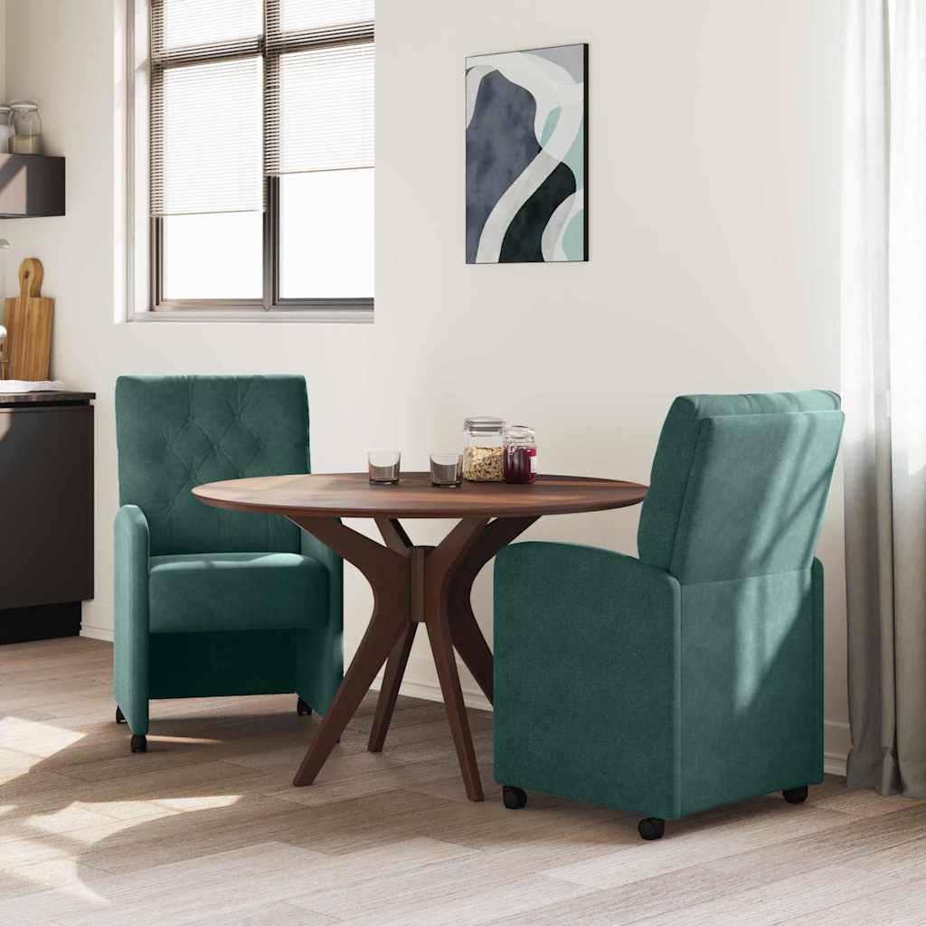 Spisebordsstole med hjul 2 stk. Fløjl Mørkegrøn 58 x 67 x 97 cm