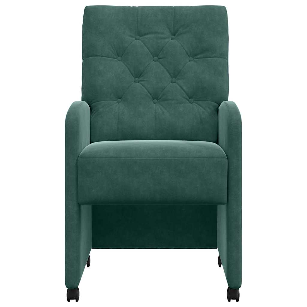 Spisebordsstole med hjul 2 stk. Fløjl Mørkegrøn 58 x 67 x 97 cm