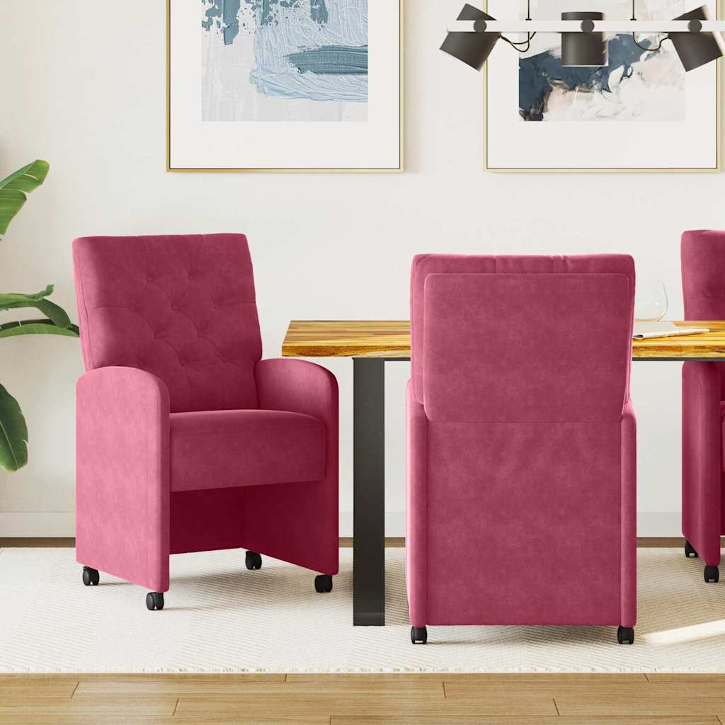 Spisebordsstole med hjul 2 stk. Fløjl Vinrød 58 x 67 x 97 cm