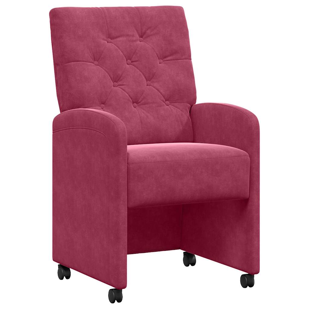 Spisebordsstole med hjul 2 stk. Fløjl Vinrød 58 x 67 x 97 cm