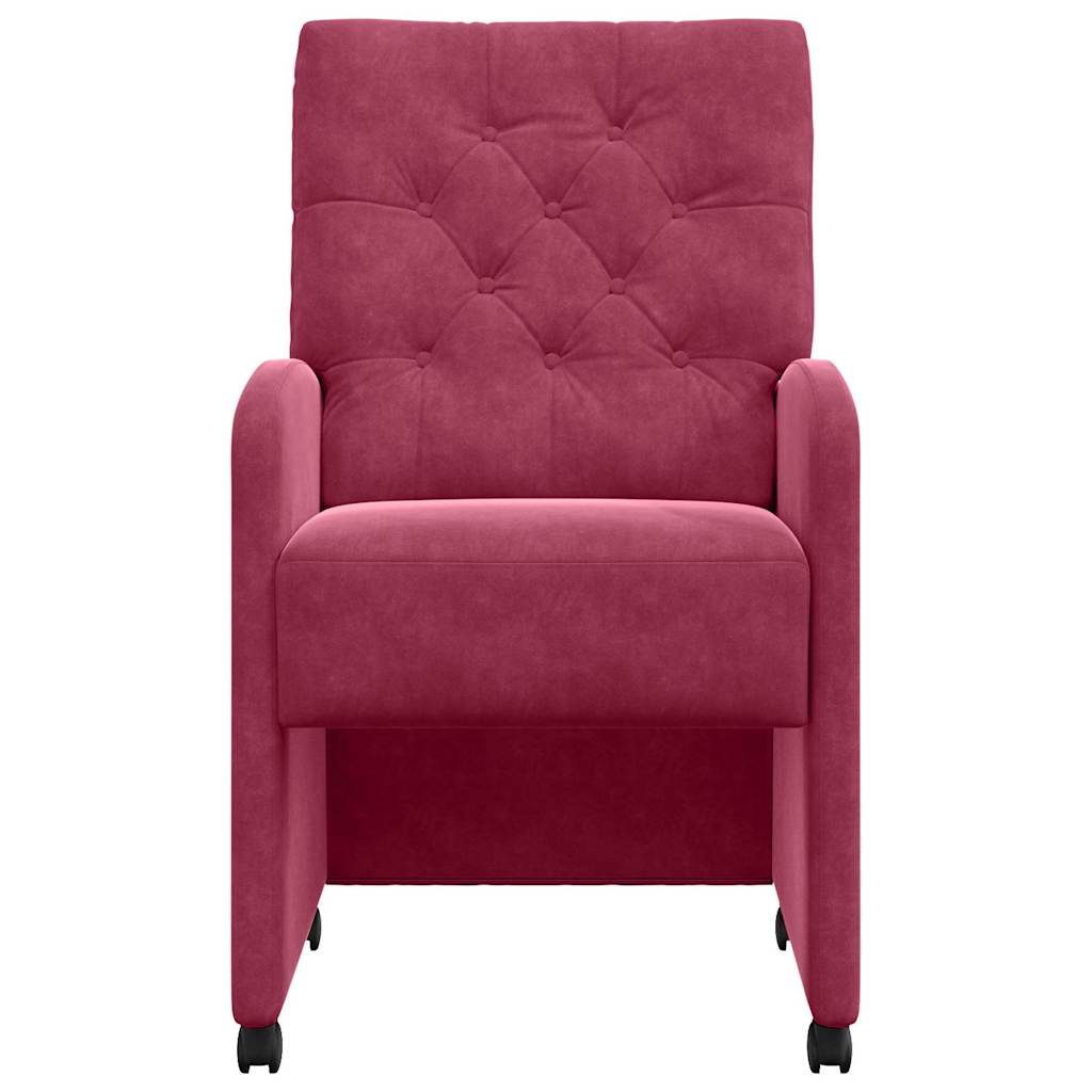 Spisebordsstole med hjul 2 stk. Fløjl Vinrød 58 x 67 x 97 cm