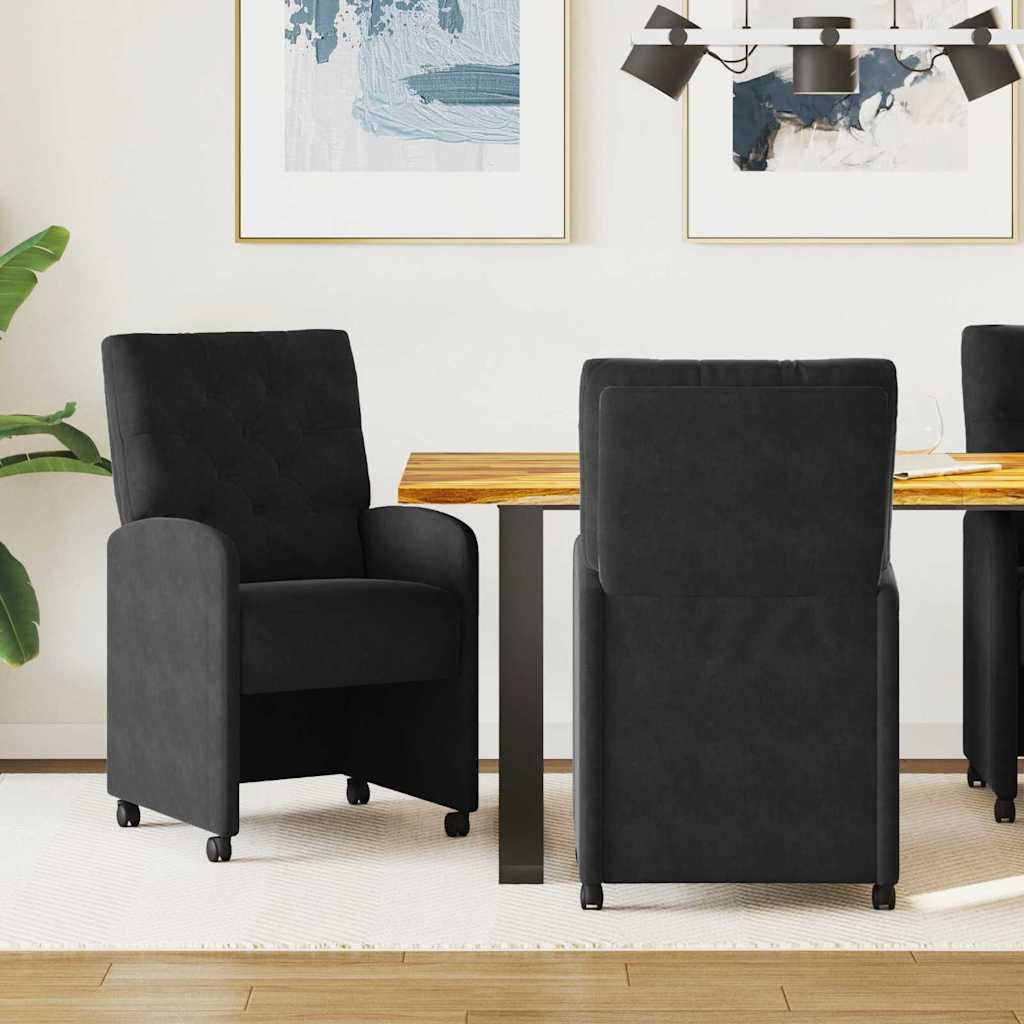 Spisebordsstole med hjul 2 stk. Fløjl Sort 58 x 67 x 97 cm
