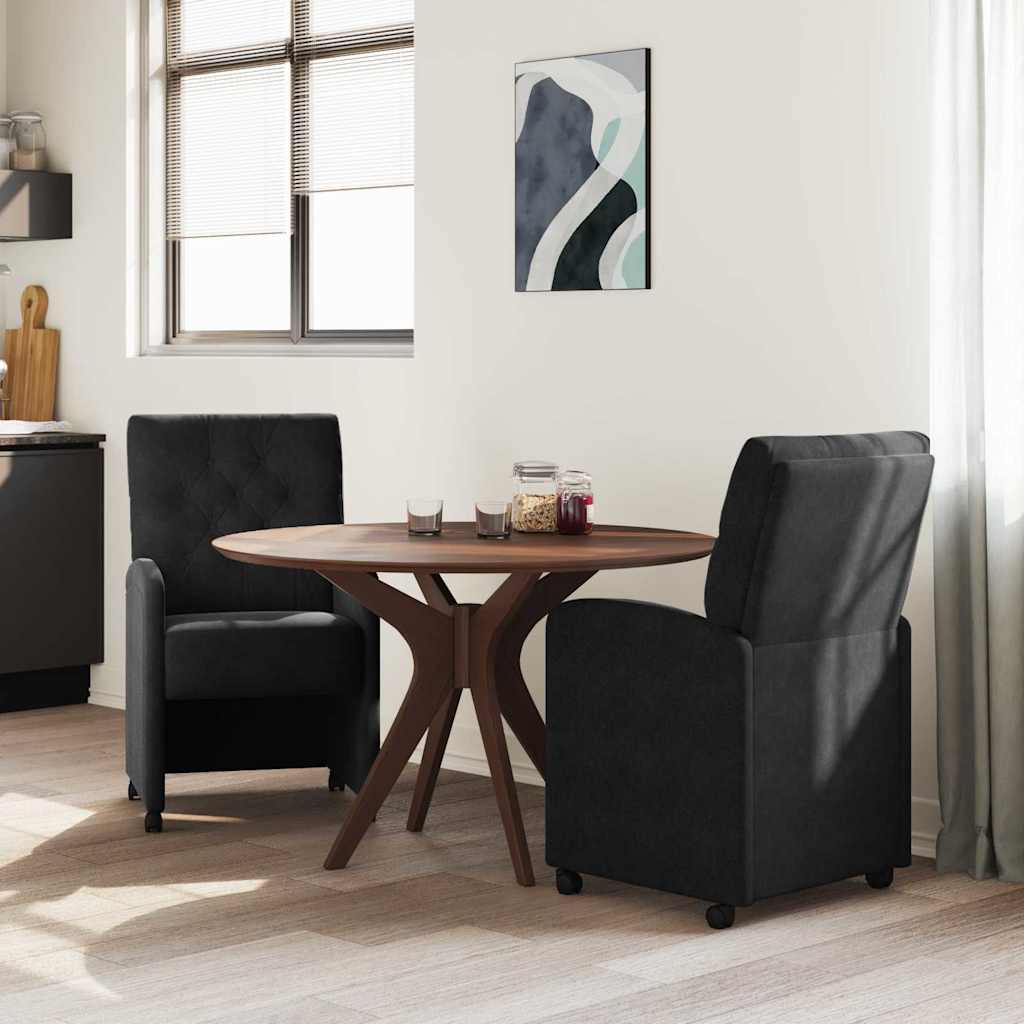 Spisebordsstole med hjul 2 stk. Fløjl Sort 58 x 67 x 97 cm