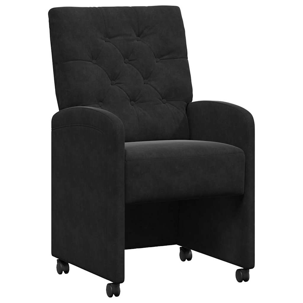 Spisebordsstole med hjul 2 stk. Fløjl Sort 58 x 67 x 97 cm
