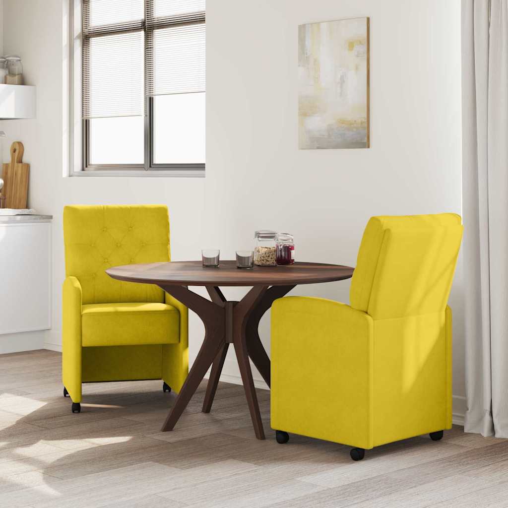 Spisebordsstole med hjul 2 stk. Fløjl Gul 58 x 67 x 97 cm