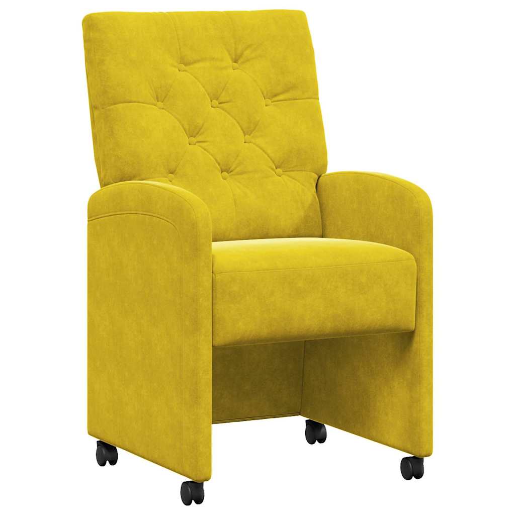 Spisebordsstole med hjul 2 stk. Fløjl Gul 58 x 67 x 97 cm
