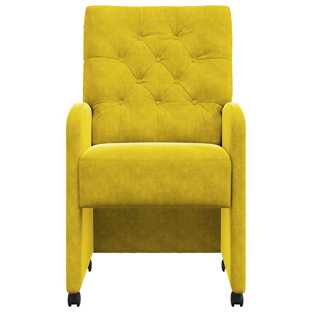 Spisebordsstole med hjul 2 stk. Fløjl Gul 58 x 67 x 97 cm