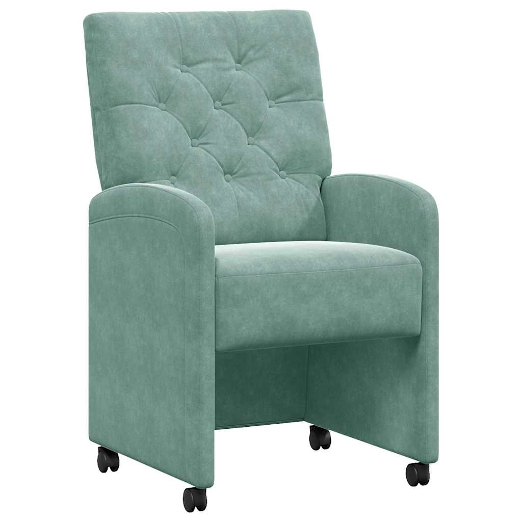 Spisebordsstole med hjul 2 stk. Fløjl havgrøn 58 x 67 x 97 cm