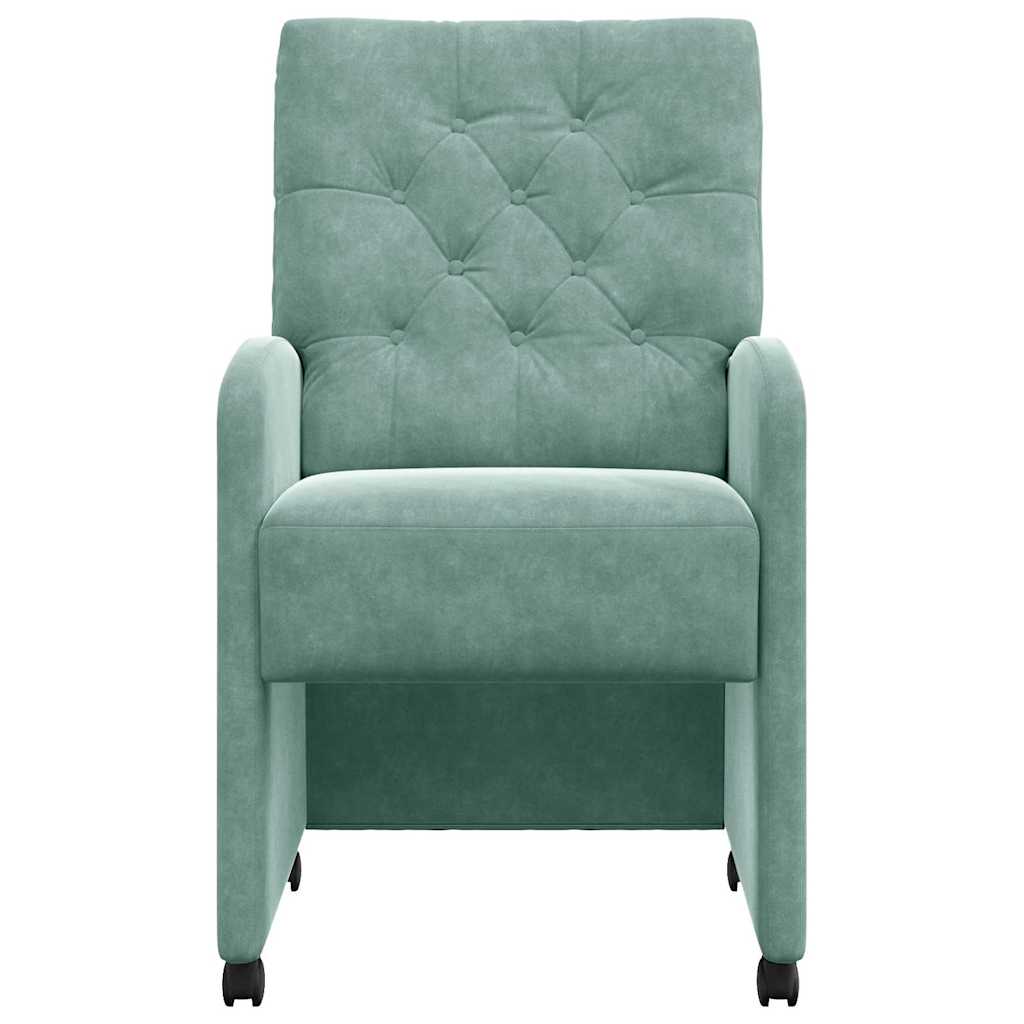 Spisebordsstole med hjul 2 stk. Fløjl havgrøn 58 x 67 x 97 cm