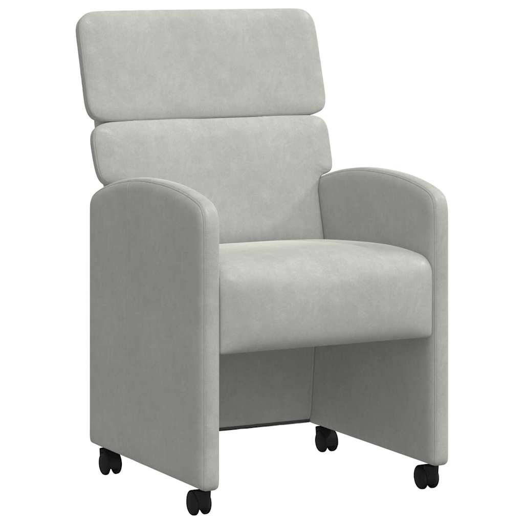 Spisebordsstole med hjul 2 stk. Fløjl Lysegrå 58 x 65 x 98 cm