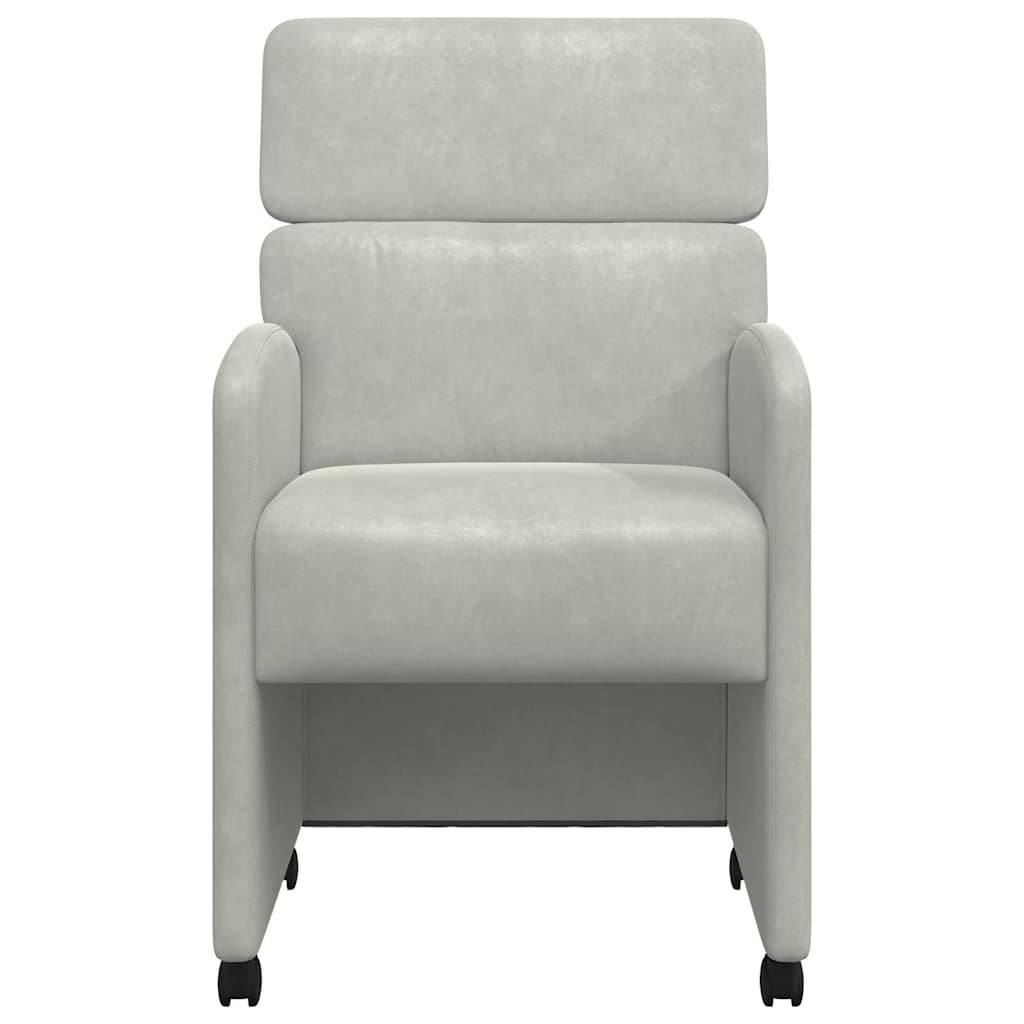 Spisebordsstole med hjul 2 stk. Fløjl Lysegrå 58 x 65 x 98 cm