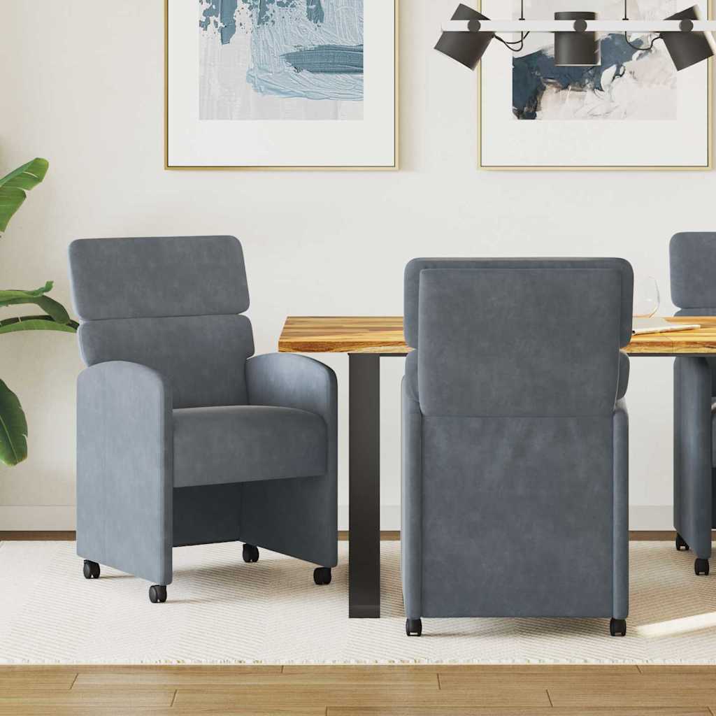 Spisebordsstole med hjul 2 stk. Fløjl Mørkegrå 58 x 65 x 98 cm