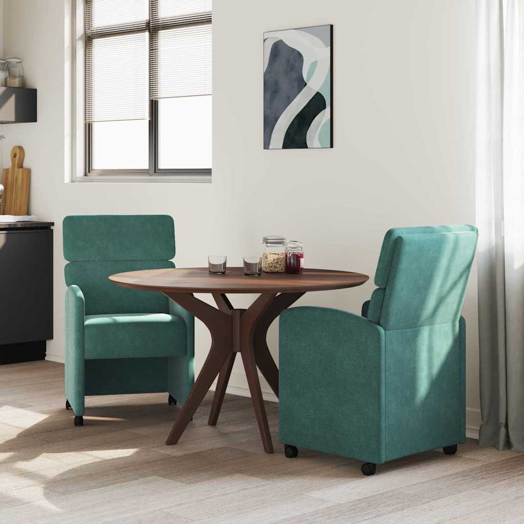 Spisebordsstole med hjul 2 stk. Fløjl Mørkegrøn 58 x 65 x 98 cm