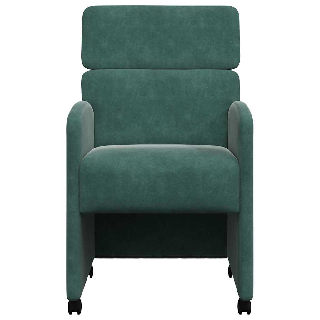 Spisebordsstole med hjul 2 stk. Fløjl Mørkegrøn 58 x 65 x 98 cm