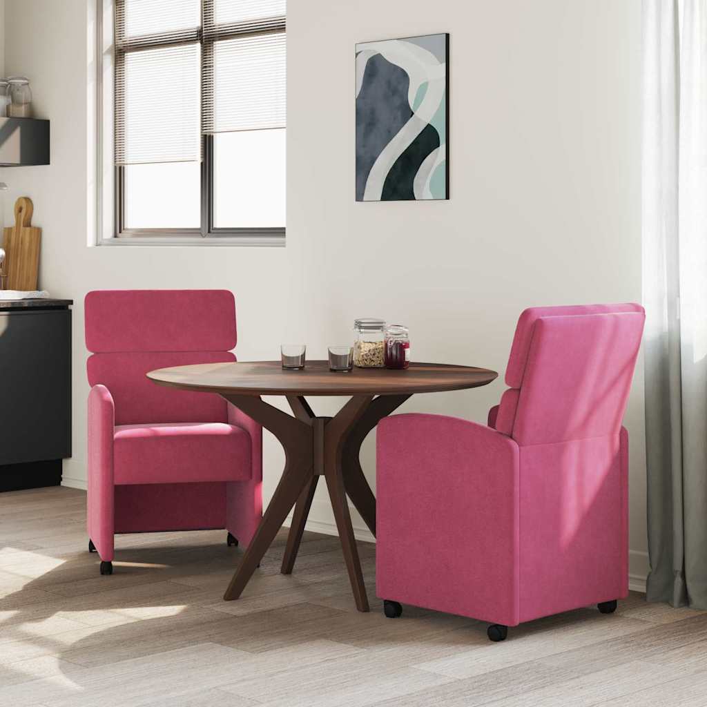 Spisebordsstole med hjul 2 stk. Fløjl Vinrød 58 x 65 x 98 cm