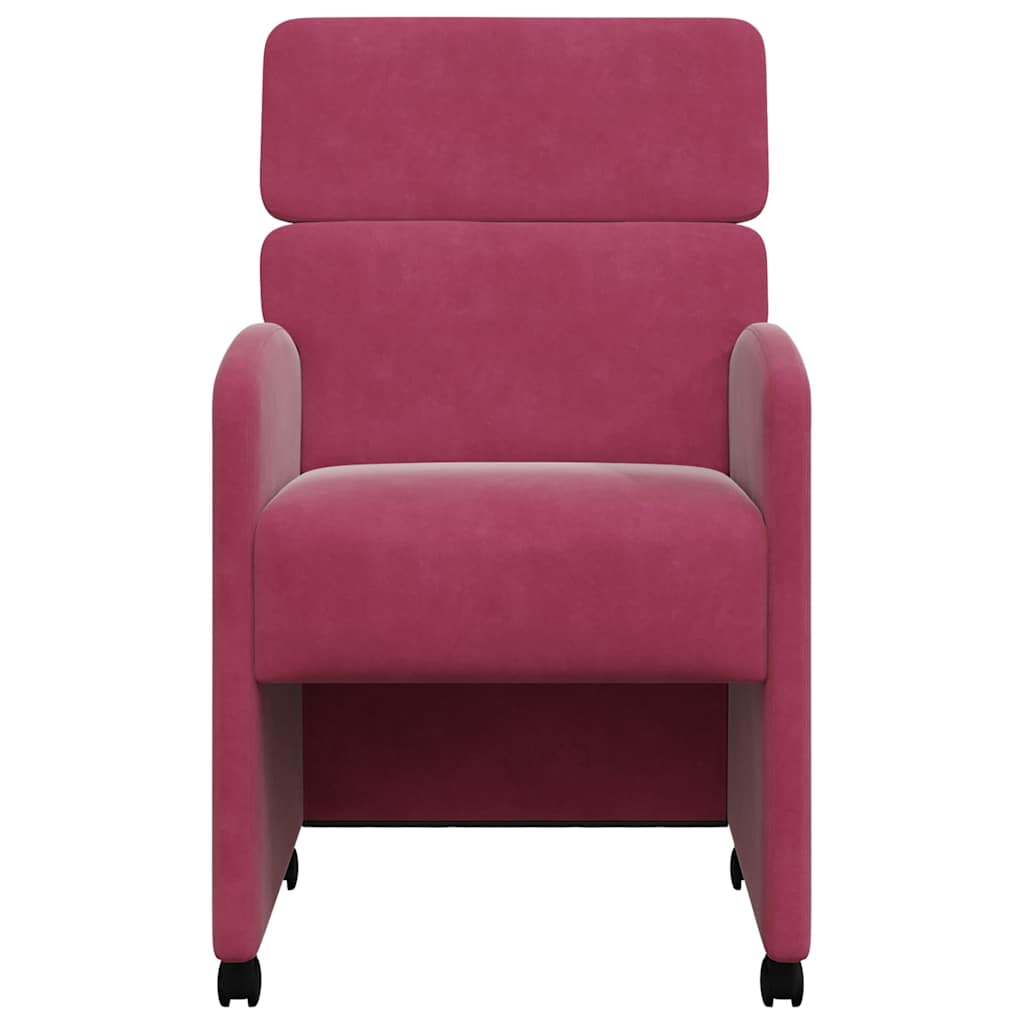 Spisebordsstole med hjul 2 stk. Fløjl Vinrød 58 x 65 x 98 cm