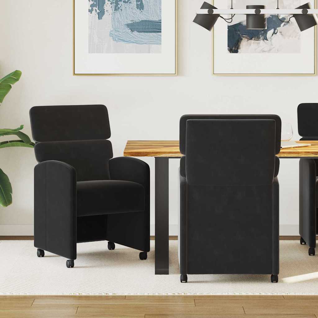 Spisebordsstole med hjul 2 stk. Fløjl Sort 58 x 65 x 98 cm