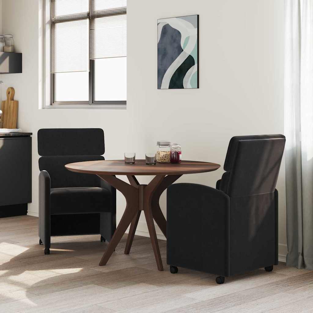 Spisebordsstole med hjul 2 stk. Fløjl Sort 58 x 65 x 98 cm