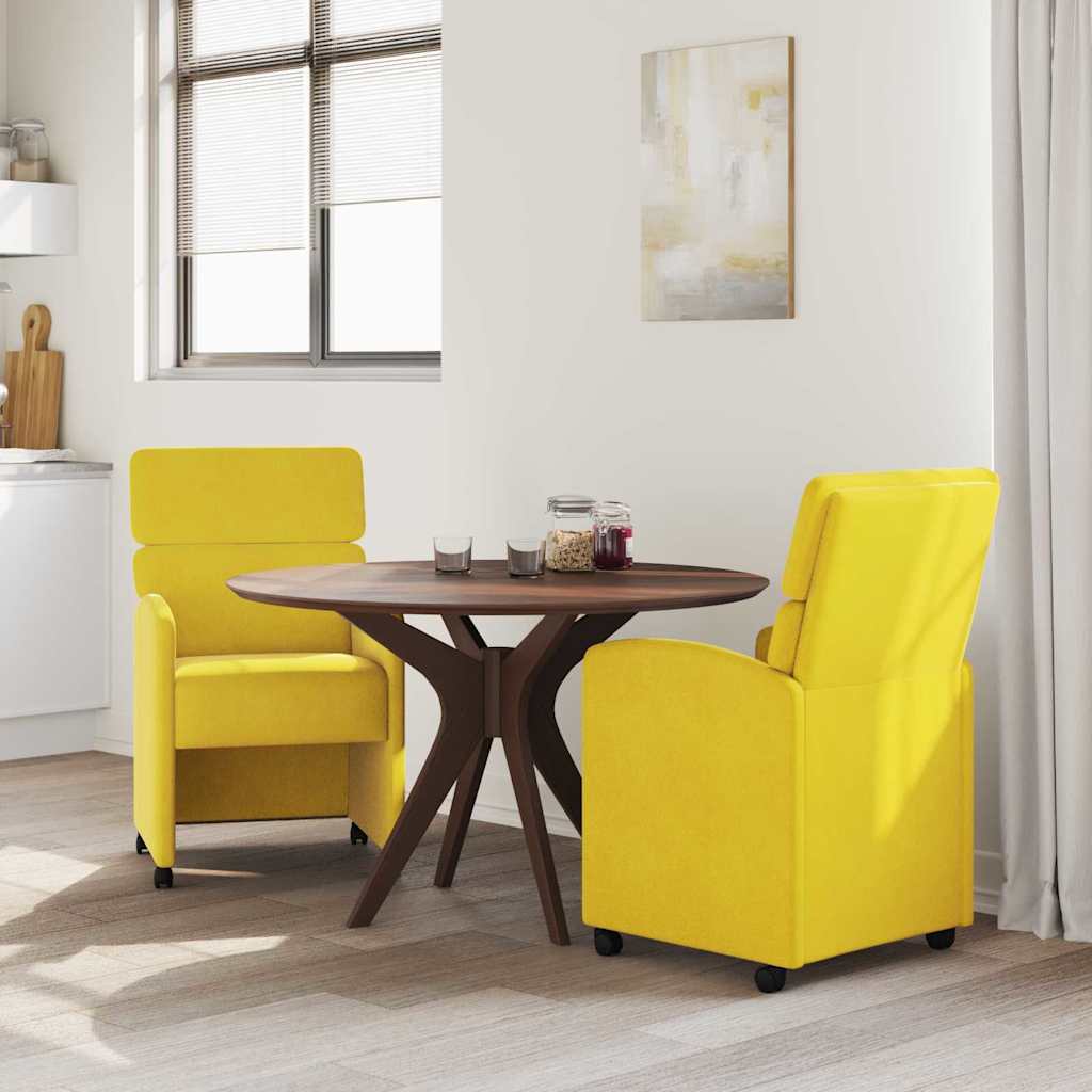 Spisebordsstole med hjul 2 stk. Fløjl Gul 58 x 65 x 98 cm