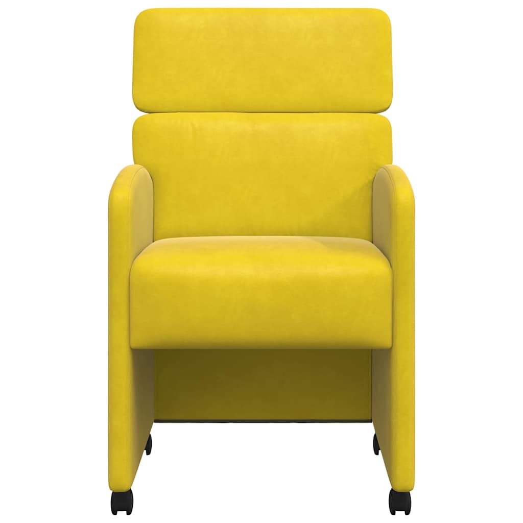 Spisebordsstole med hjul 2 stk. Fløjl Gul 58 x 65 x 98 cm