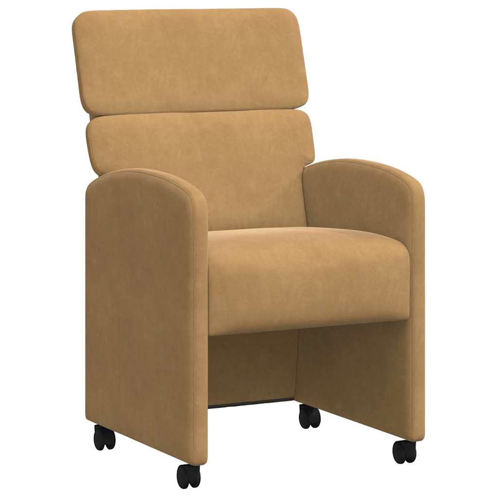 Spisebordsstole med hjul 2 stk. Fløjl Brun 58 x 65 x 98 cm
