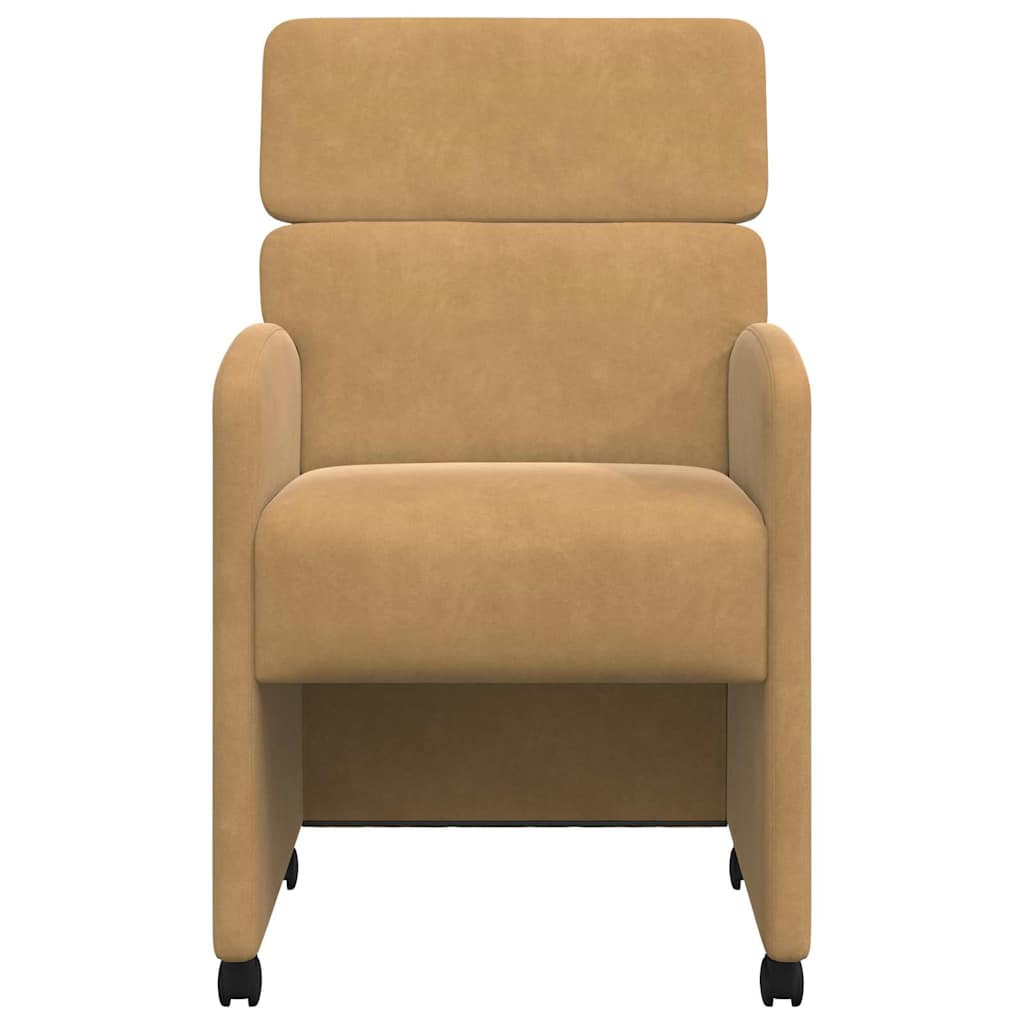 Spisebordsstole med hjul 2 stk. Fløjl Brun 58 x 65 x 98 cm