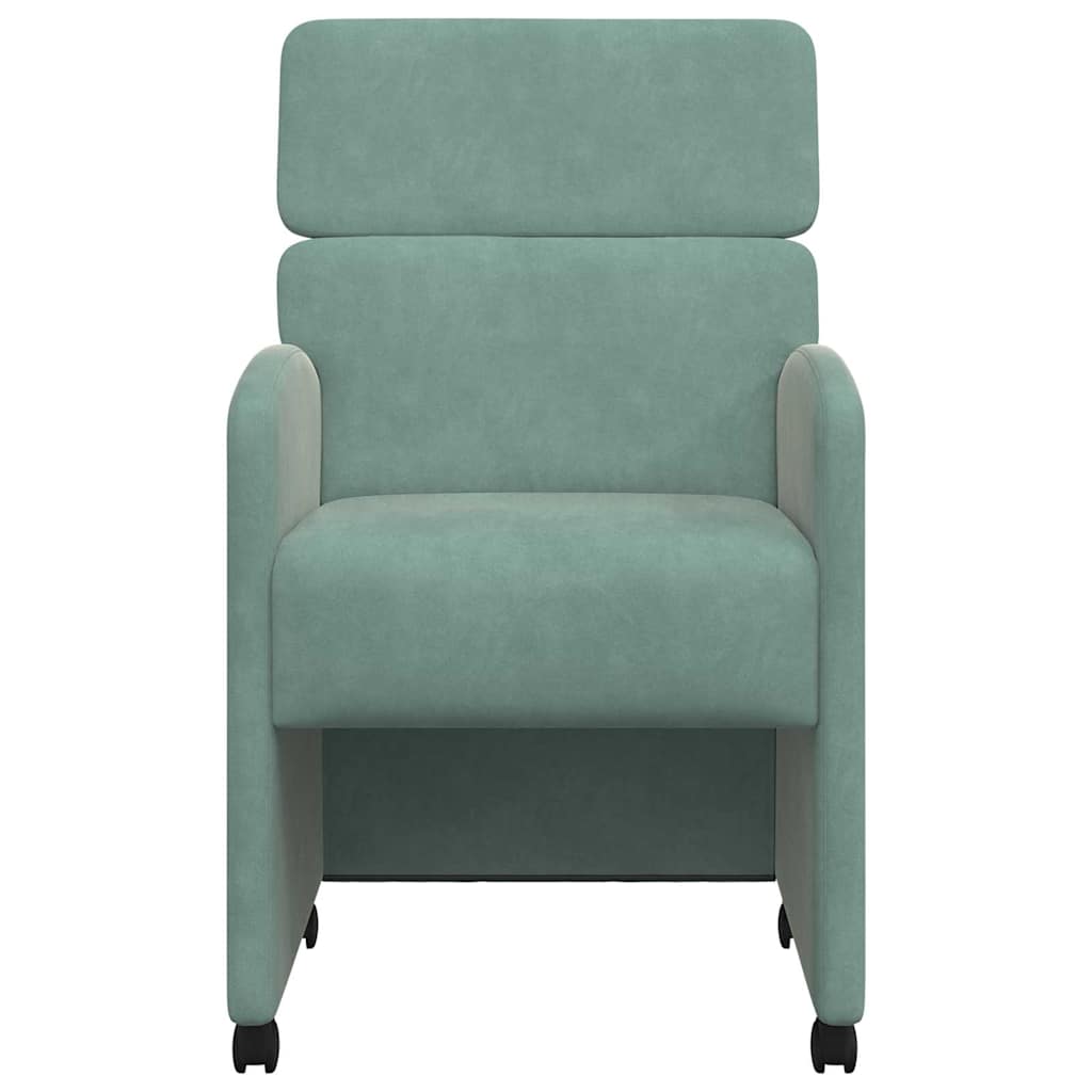 Spisebordsstole med hjul 2 stk. Fløjl havgrøn 58 x 65 x 98 cm