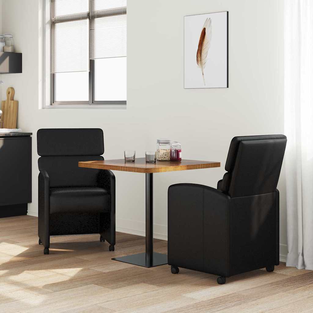 Spisebordsstole med hjul 2 stk. Kunstlæder Sort 58 x 65 x 98 cm