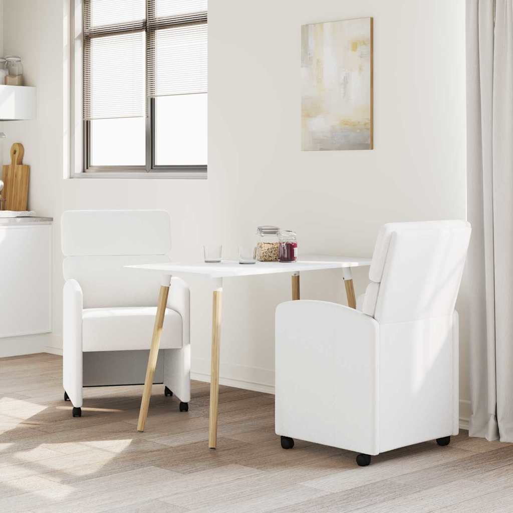 Spisebordsstole med hjul 2 stk. Kunstlæder Hvid 58 x 65 x 98 cm