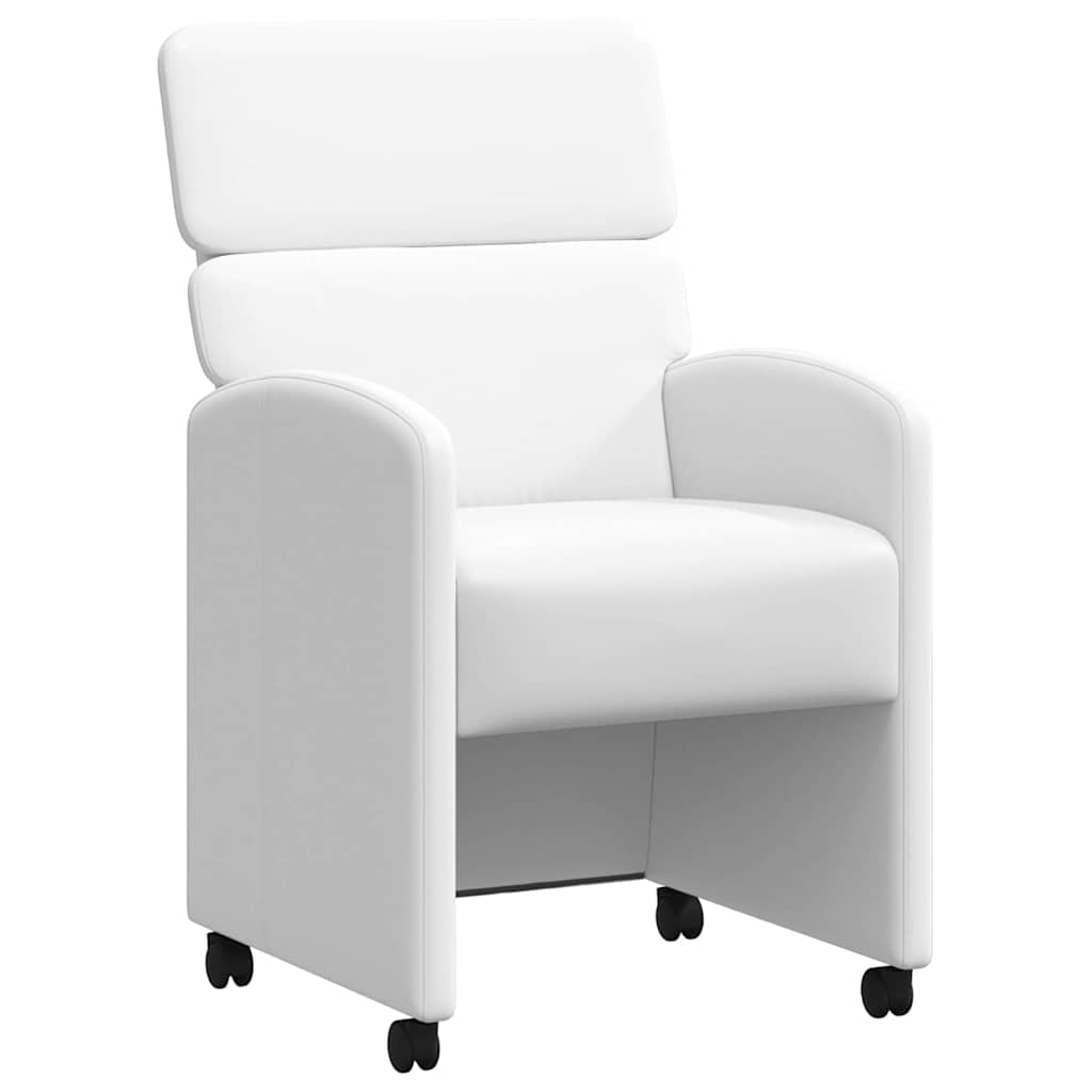 Spisebordsstole med hjul 2 stk. Kunstlæder Hvid 58 x 65 x 98 cm