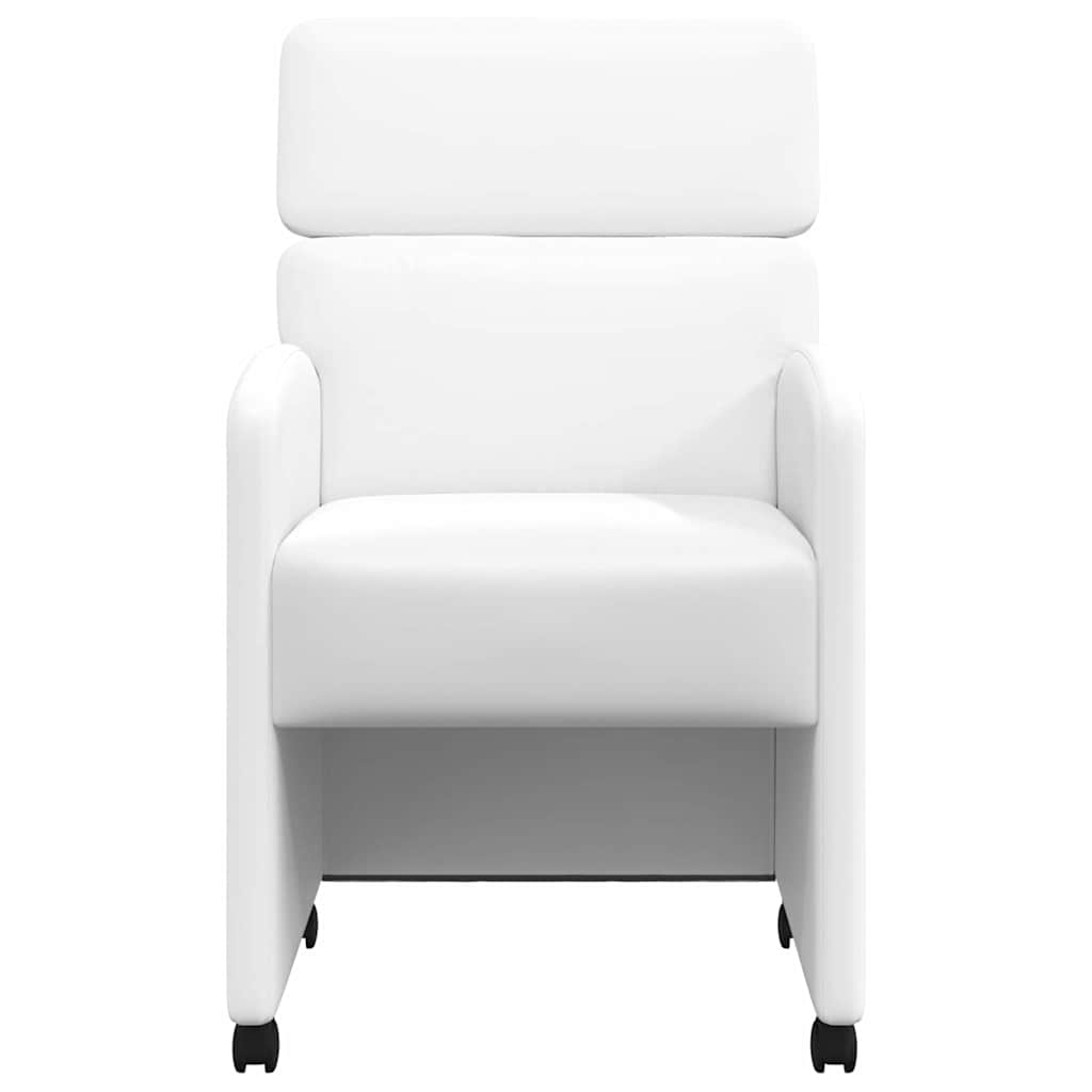 Spisebordsstole med hjul 2 stk. Kunstlæder Hvid 58 x 65 x 98 cm