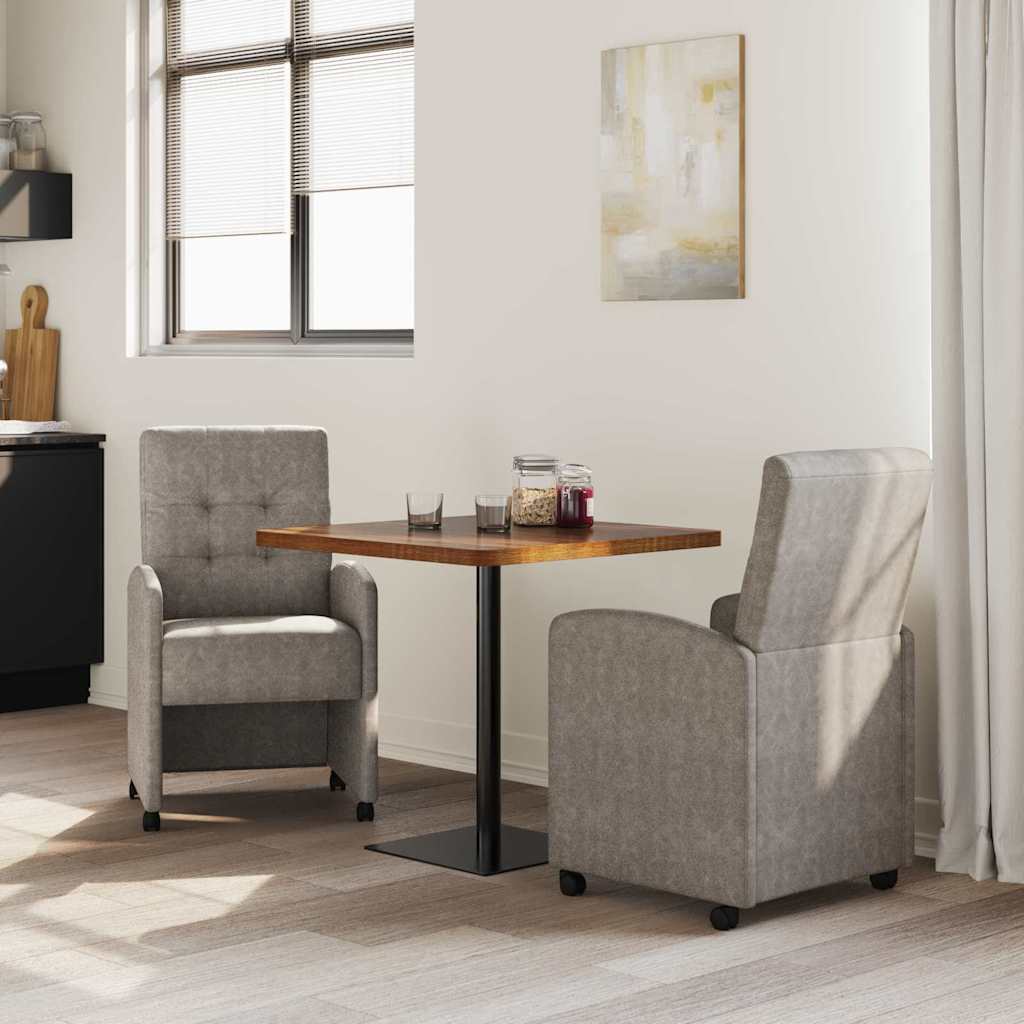 Spisebordsstole med hjul 2 stk. Kunstlæder Grå 58 x 67 x 97 cm