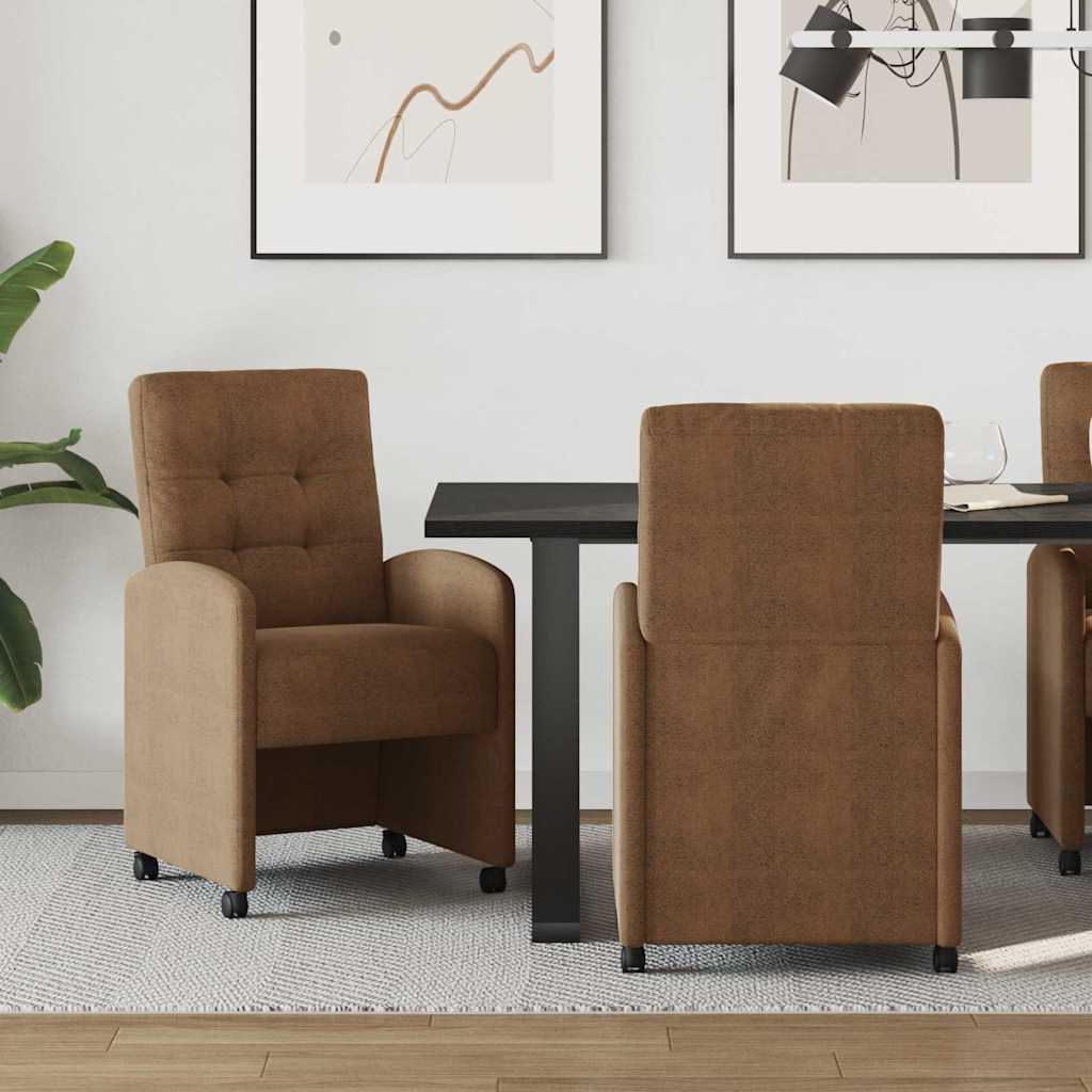 Spisebordsstole med hjul 2 stk. Faux suede læder Brun