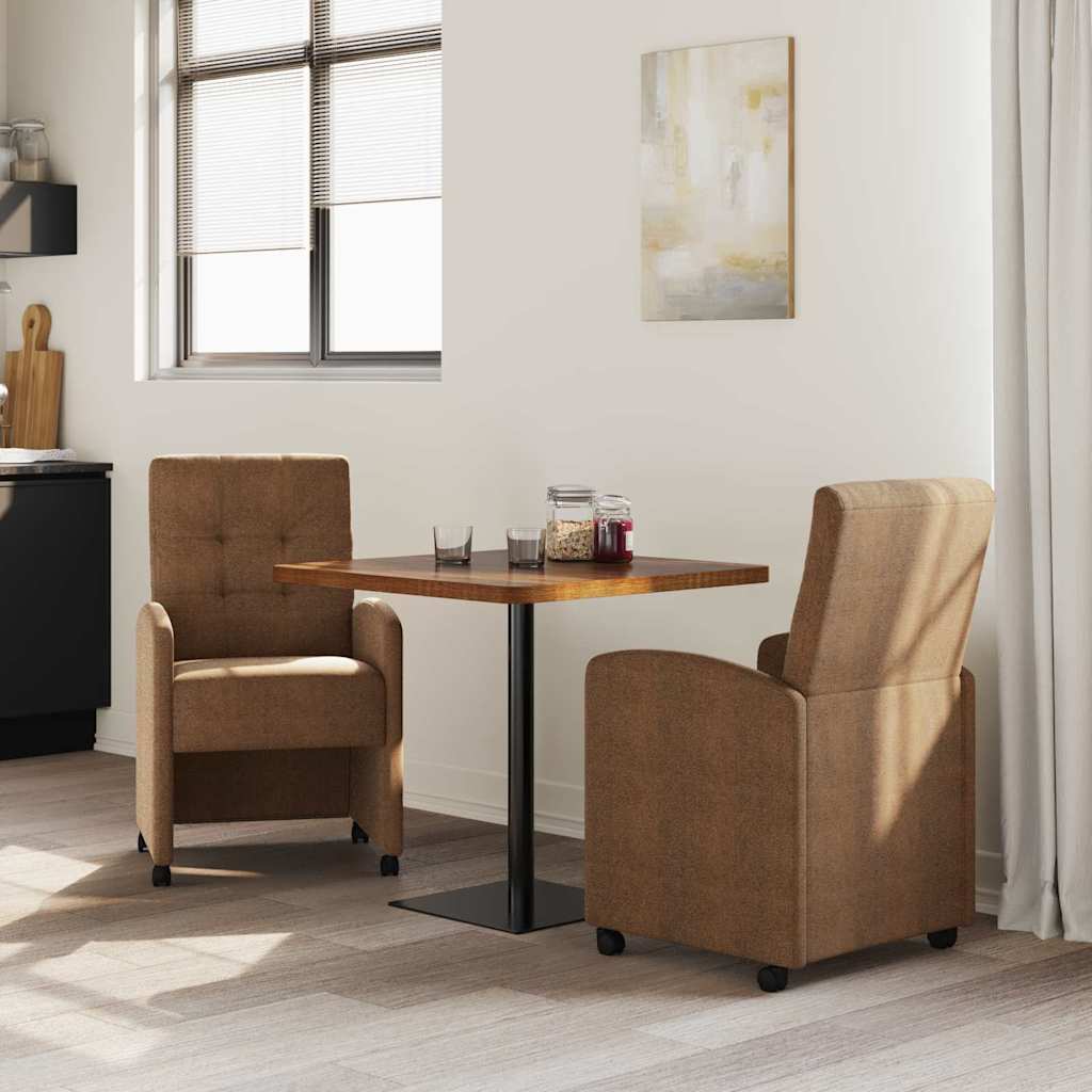 Spisebordsstole med hjul 2 stk. Faux suede læder Brun
