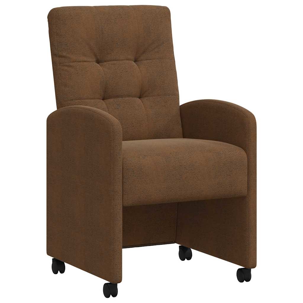Spisebordsstole med hjul 2 stk. Faux suede læder Brun