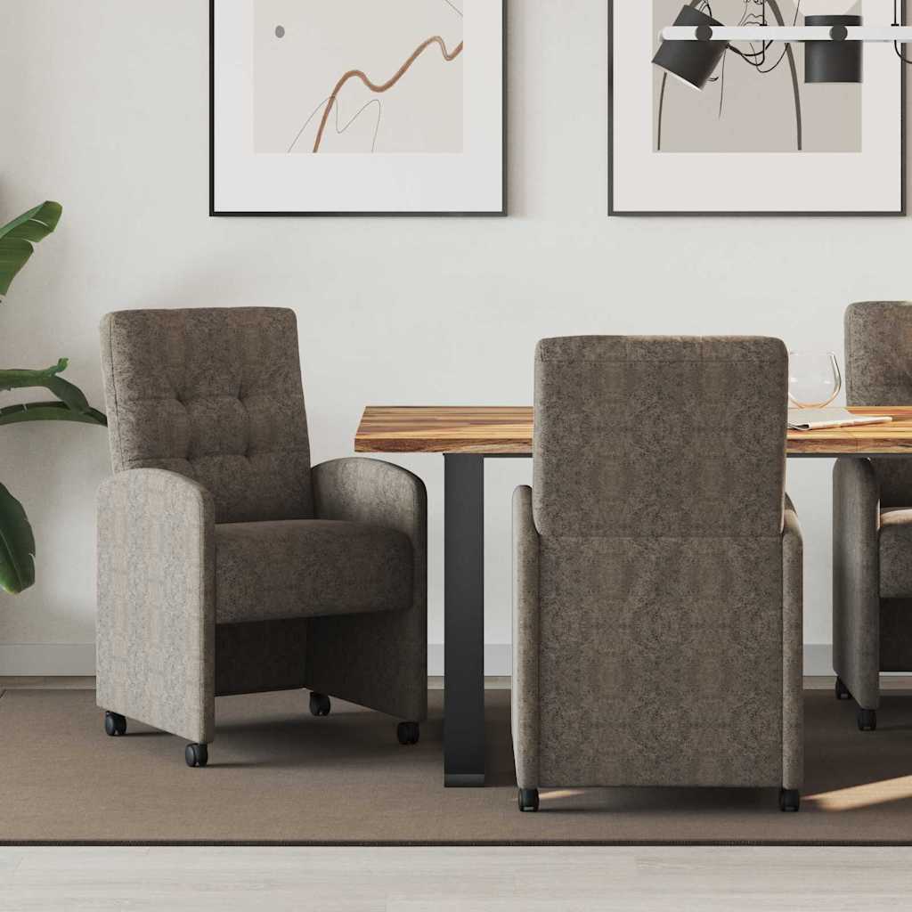 Spisebordsstole med hjul 2 stk. Faux suede læder Mørkegrå