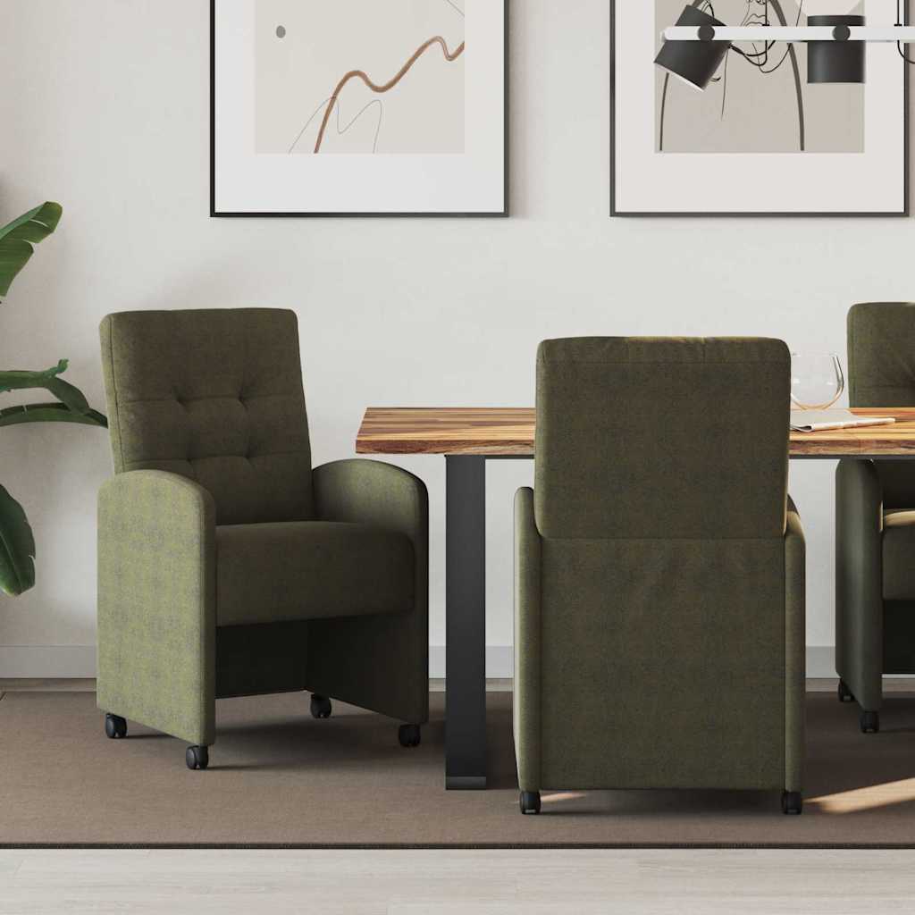Spisebordsstole med hjul 2 stk. Faux suede læder Army grøn