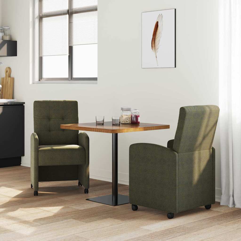 Spisebordsstole med hjul 2 stk. Faux suede læder Army grøn
