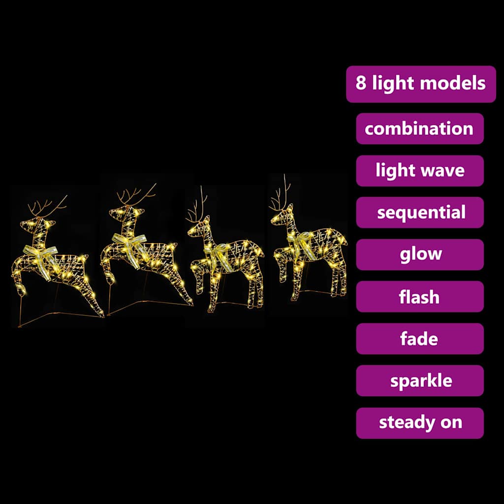 LED Rensdyr 4 stk. 80 LED'er Guld 44 x 18 x 65,5 cm PET