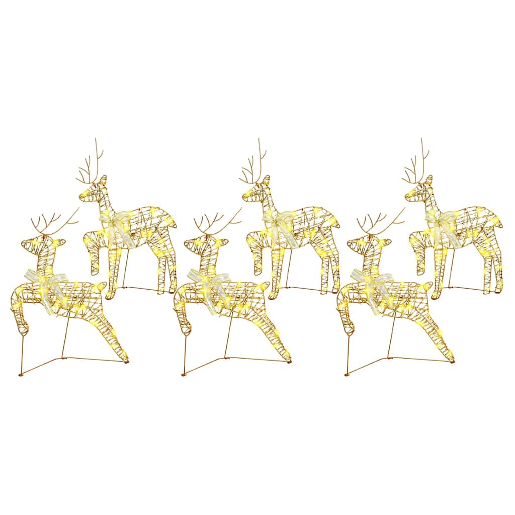 LED Rensdyr 6 stk. 180 LED'er Guld 44 x 18 x 65,5 cm PET