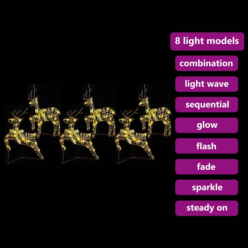 LED Rensdyr 6 stk. 180 LED'er Guld 44 x 18 x 65,5 cm PET