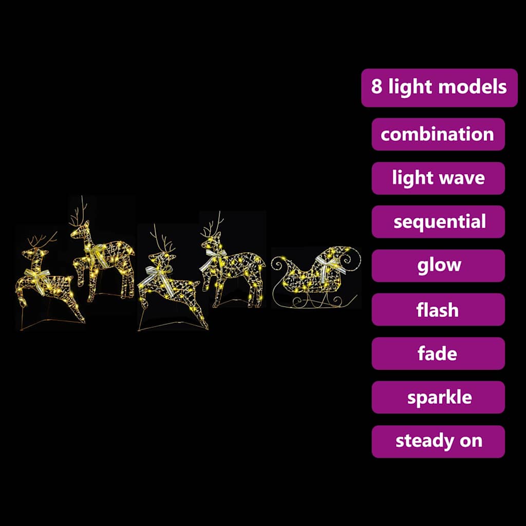 LED Rensdyr 5 stk. 40 LED'er Guld 44 x 18 x 65,5 cm PET