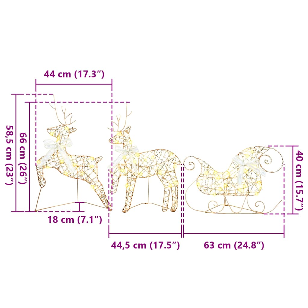 LED Rensdyr 5 stk. 40 LED'er Guld 44 x 18 x 65,5 cm PET